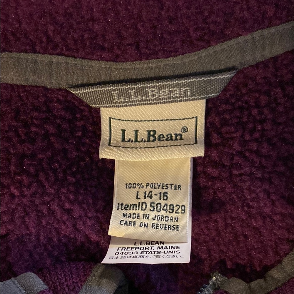 L.L. Bean Purple Utility Jacket Fleece Hooded Size L (14-16) - Picture 2 of 8